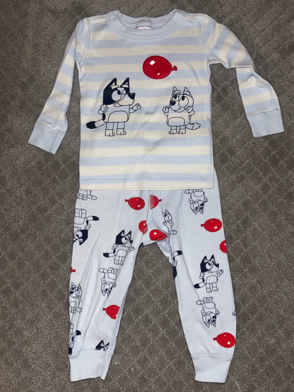 Hanna Andersson Blue White Stripe Pajama Set with Red Balloons